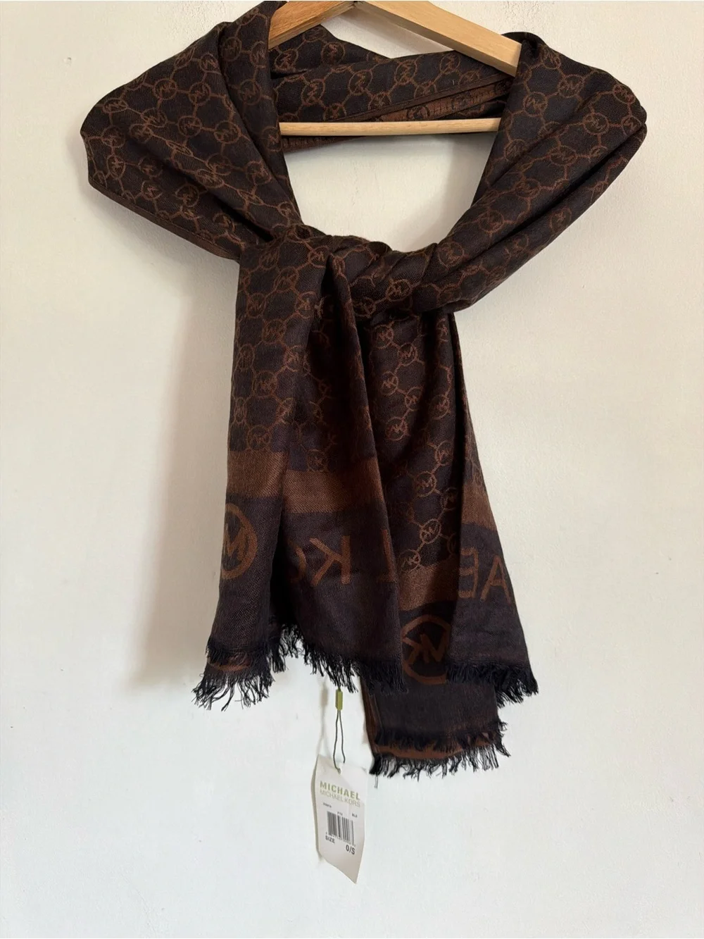 Michael Kors Brown Monogram Jacquard Wrap Scarf